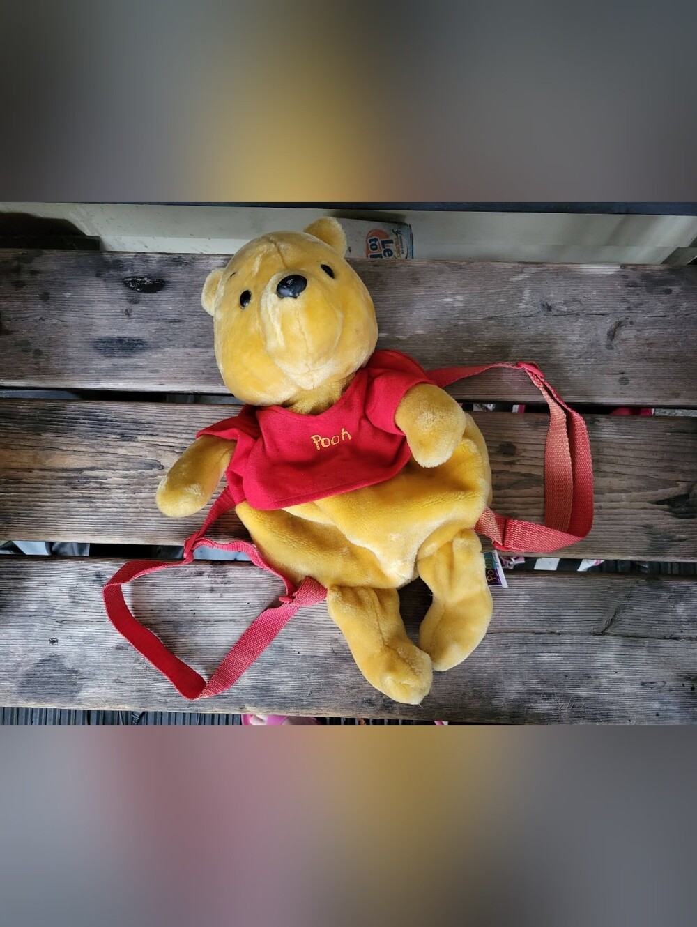 INTAGE DISNEY VGUC WINNIE THE POOH stuffed toy plush teddybear bookbag backpack